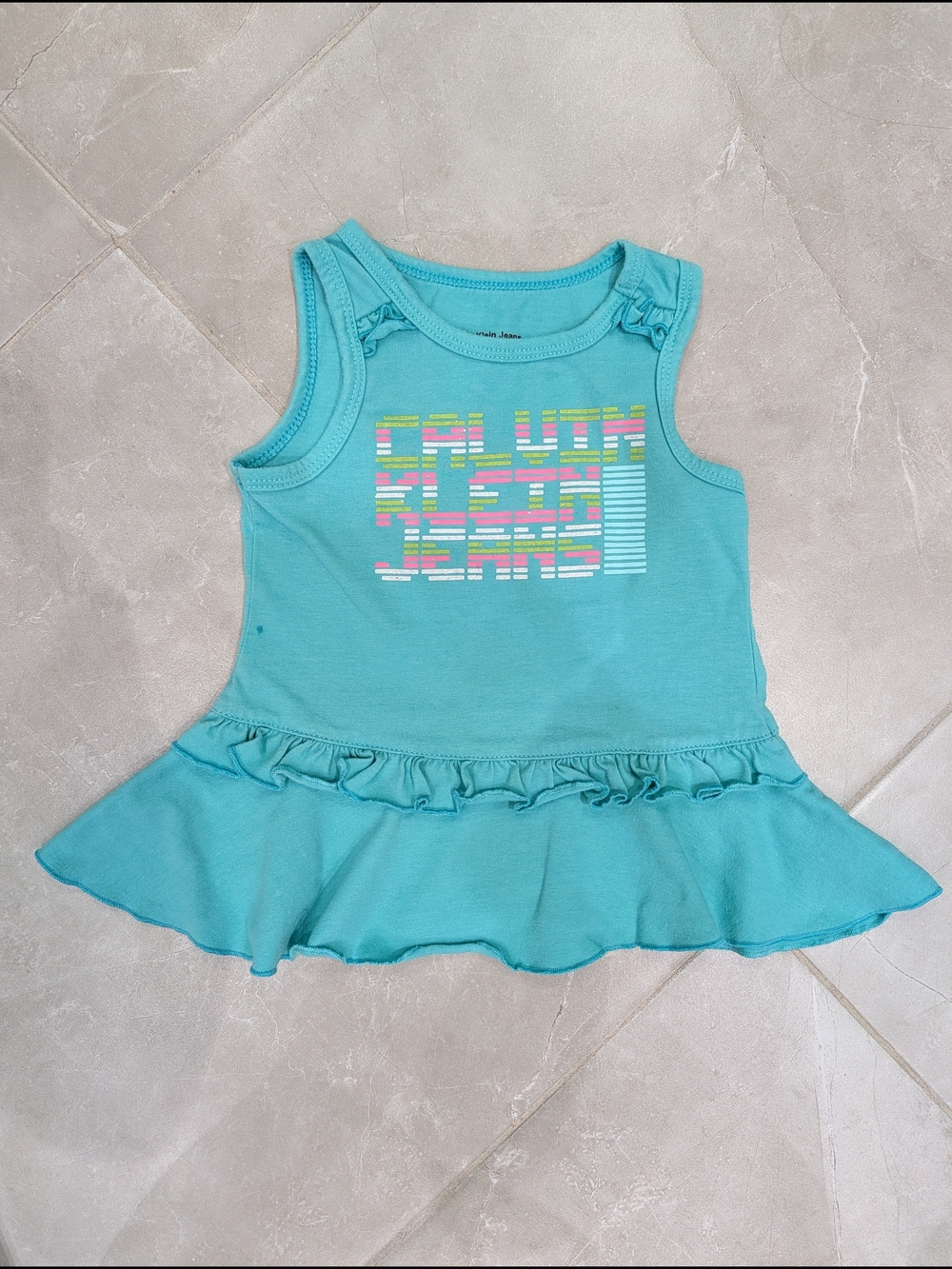 ✨Free With Purchase✨ Calvin Klein Jeans Aqua Ruffle Hem Tank Logo Top 2T